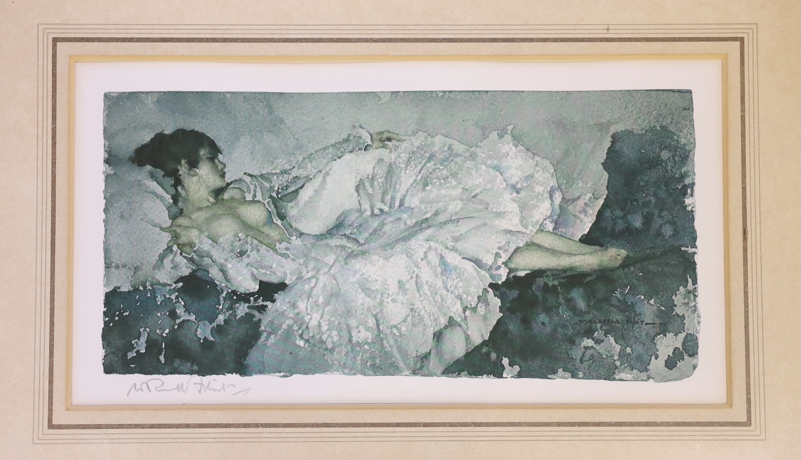 After William Russell Flint (1880- 1969) two colour prints, 'The Silver Frock' and muse in a white dress, signed in pencil, largest image 23 x 27.5cm